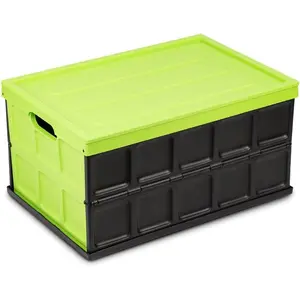 Collapsible Storage Bin with Lid 48L Foldable Plastic Box for Garage Car Trunk and Organization Stackable Lidded Container with Handles Green
