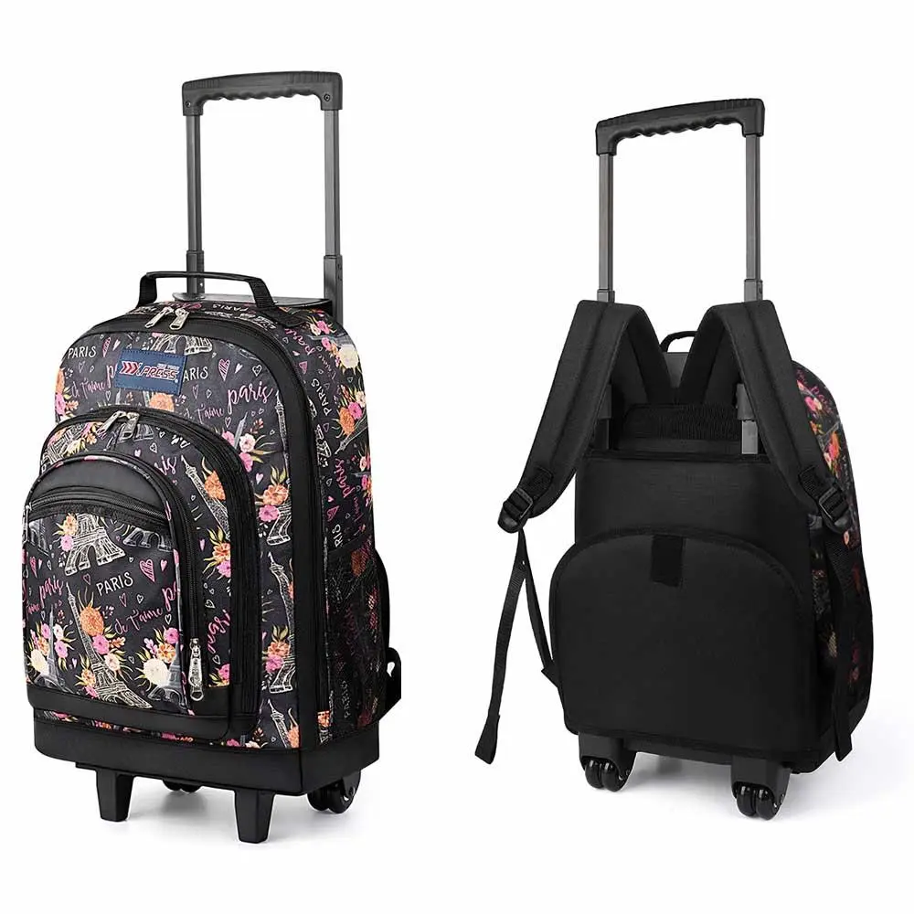 20 Inch Travel Rolling Backpack with Retractable Handle,Large Capacity Backpack with Wheels for Women & Men,Printing Travel Trolley Suitcase Bag for Weekend, School, Overnight, Work