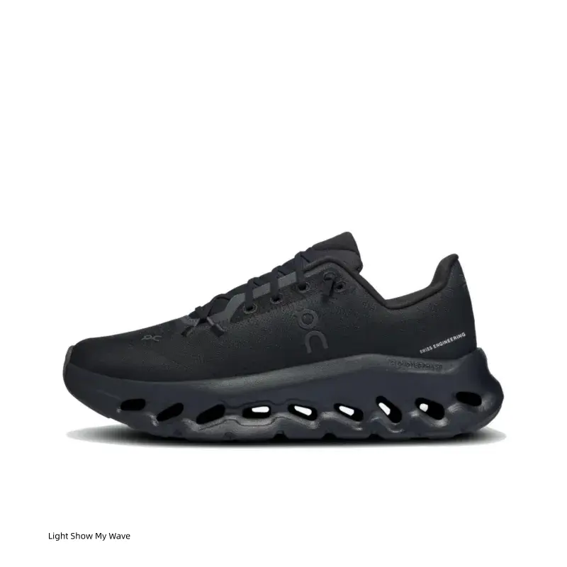 All‑Black Hollow Thick‑Sole Running Shoes, Breathable Mesh Upper, Hollow Cushion Midsole, Non‑Slip Wear‑Resistant Outsole, Lightweight Sneakers For Hiking, Jogging, Gym And Daily Wear