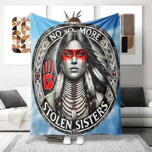 Native American Women Flannel Blanket, Soft Modern Style, Indoor Outdoor Use, Perfect for Comfortable Nights and Casual Gatherings