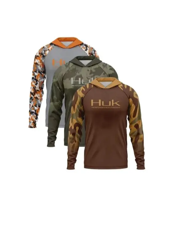 Men's 3-Piece Long-Sleeve Hooded Fishing  - Anti-Stinky, Quick-Dry, Breathable, Lightweight, Sun-Protective Casual Top for Fishing, Hiking, Light Outdoor Activities, Fishing Tops Anti Stinky Men's performance jacket ocean design