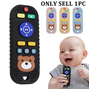 Silicone Cartoon Bear TV Remote Shape Teething Toy, Sensory Teether, Sensory Play Educational Fun Control Toothbrush Toy, BPA Free, Perfect Gift for Babies 6-12 Months