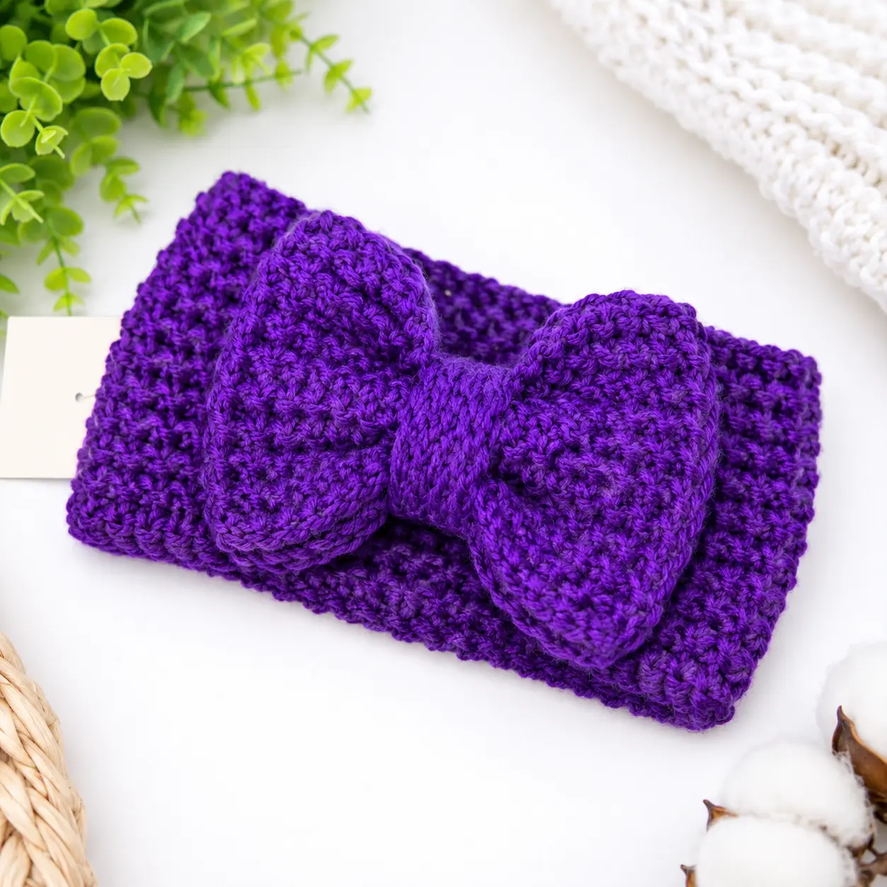 Women's Purple Crochet Ear Warmer Headband - Soft and Comfortable Knit Material, Knit Yarn, Lightweight, Casual Wear, Fits Most Head Sizes, Winter Head Wrap, Daily