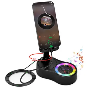 YuLohass Cell Phone Stand with Bluetooth Speaker 360° Rotatable Multifunctional Adjustable Stand for Tablet Home Desk Black