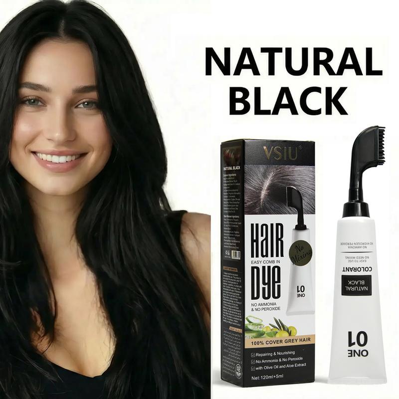 VSIU Hair Dye Brush Enriched with Olive Oil & Aloe Vera Ammonia-Free No Peroxide for Men Women Covers Gray Hair in Dark Brown Black Long Lasting Color with Floral Scent Includes Stain Remover