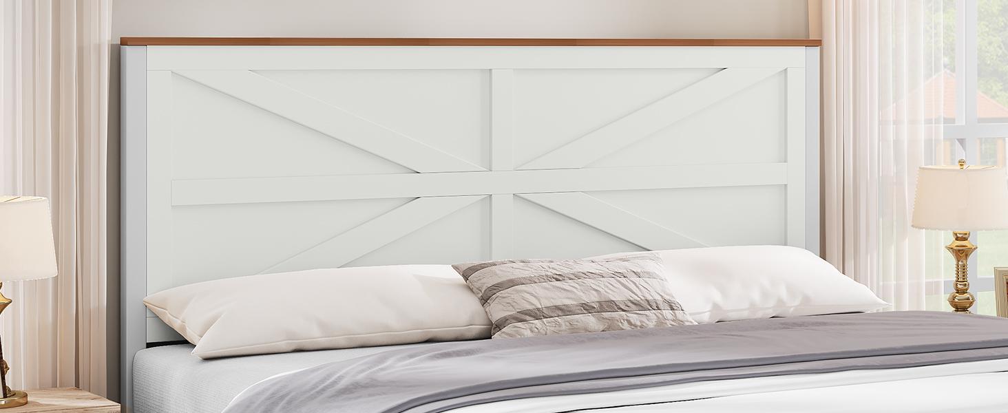 Yitahome Farmhouse King/Queen Size Bed Frame with Sliding Barn Door Storage Cabinets,Platform Bed Frame with Headboard, Solid Metal Slats Support, Noiseless, No Box Spring Needed