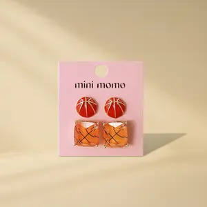 Basketball Sports Cushion Square Stud Earring Set - Perfect for Game Days or Casual Wear