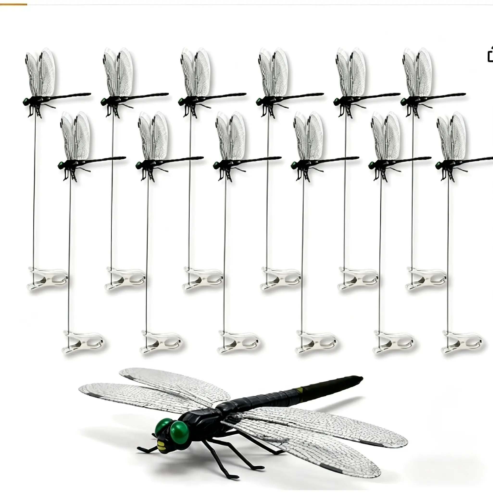 12 Pcs PVC + Metal 3D Artificial Dragonfly Clips - 11.81*5.32*3.74 Inches All Seasons Home/Festive Supplies for Hat Decoration, Balcony Decor, Garden Ornament