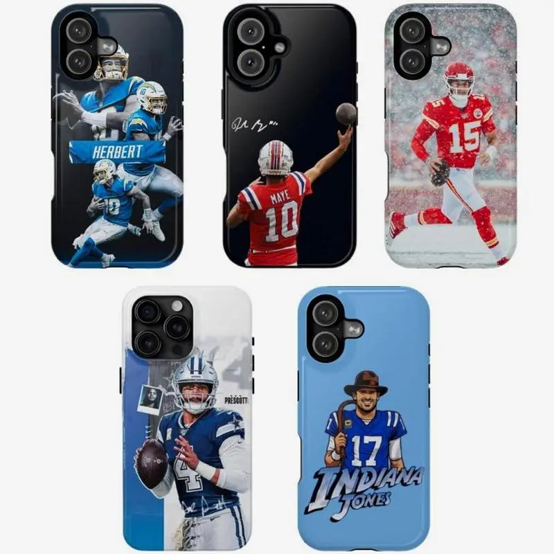 Mahomes, Drake Maye & Justin Herbert Football Phone Case, Sports Fan Tough Cover Gift, Compatible with iPhone 11-17 and Samsung S21-S25