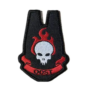 Halo ODST Skull Patch – Red Flames & White Skull on Black – Embroidered Morale Patch for Jackets, Bags, or Gear – 2.89" x 4.06" – Sew On, Iron On, or Hook