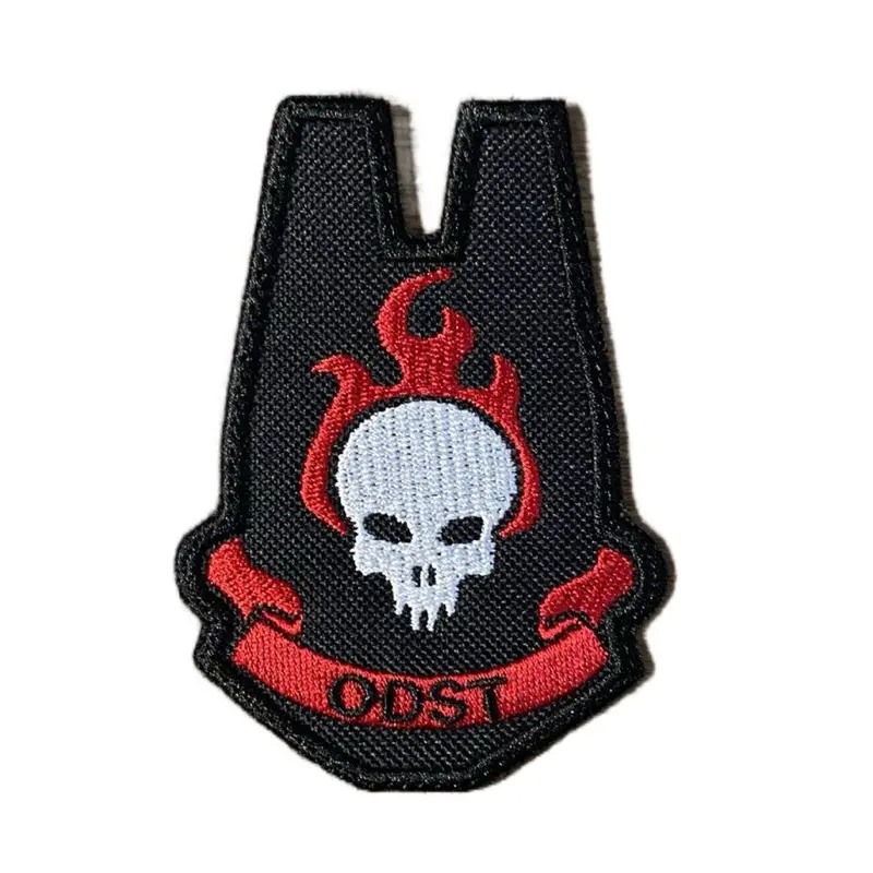 Halo ODST Embroidered Morale Patch - Iconic Skull and Flame Insignia, Red Skull Flames on Black Fabric, 2.89x4.06", Sew-On Iron-On Hook & Loop Fastener, Collectibles for Cosplayers, Fits Jackets/Bags