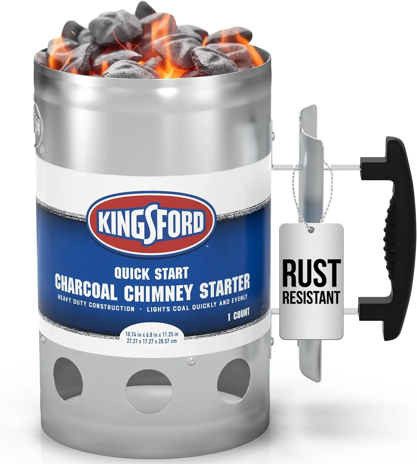 Kingsford Heavy Duty Charcoal Chimney Starter, Large Capacity | Fast, even lighting for grills, smokers, and kettles; rust-resistant zinc-coated steel for repeated outdoor use