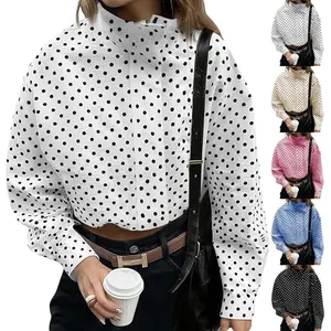 Buenoble Women’s Polka Dot Cropped Jacket Zip Up High Neck Windbreaker Lightweight Oversized Long Sleeve Track Jacket Trendy Streetwear Top