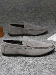 Men's British Style Classic Penny Loafer Shoes, Daily Commute & Light Business Wear, Velvet Texture, Hand-Stitched Design, Comfortable & Stylish