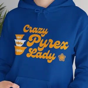 Crazy Pyrex Lady HOODIE Butterfly Gold Pyrex Themed Pattern Sweatshirt Collector Mothers Day Gift Top