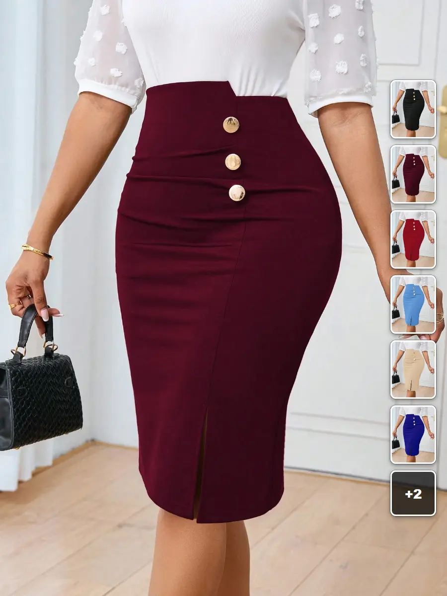 Pencil Skirt High Waist Bodycon Solid Color Office Style Summer Outfit