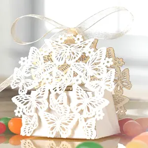 50 Pieces Laser Hollow-out Butterfly Wedding Candy Boxes, Paper Chocolate Packaging Boxes
