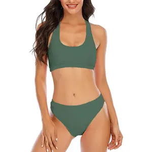 Women's Solid Racerback Athletic Bikinis Sporty Two Pieces Swimsuit Junior Teen Girls Sports Bathing Suits