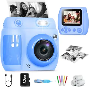 Instant Print Camera, Birthday Gifts for Girls Boys with 3 Rolls Print Paper & 32GB Card, 48MP Toddler Digital Camera 1080P HD Video Toys Camera for Kids  Digital Kids Camera with SD Card, Perfect Gift for Christmas, Birthday, Toddler Gift