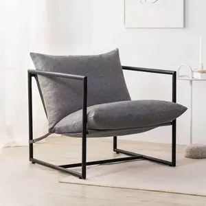 Aidan Sling Accent Chair, Metal Framed Armchair with Shredded Foam Cushioning, Grey
