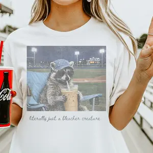 Vintage Sports Tee Raccoon Bleacher racoon  Creature Graphic Tshirt Retro Sports Mom T-Shirt Game Day Top Baseball Tee Football Tshirt Casual Womenwear Sublimation Shirt
