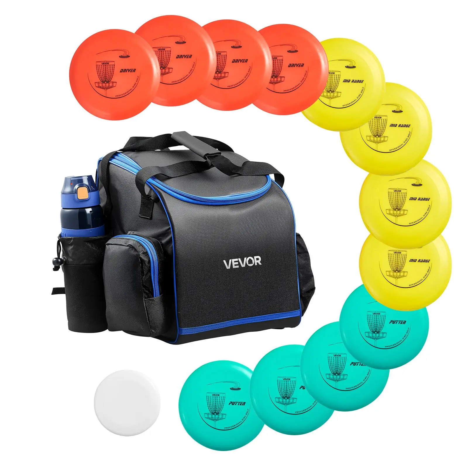 VEVOR Disc Golf Starter Set, 12+1 Discs with Control & TPE Elasticity - Putter, Mid-Range, Driver, Mini Marker, Built-In Easy-to-Organize Bag, Portable Backpack-Fit, Scorecards for Beginners, Outdoor Use
