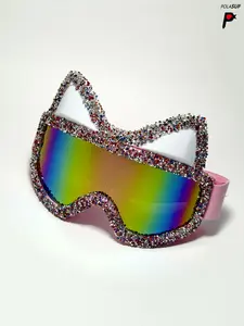 Unisex Cat Ear Decor Ski Goggles, PC Anti-Explosion Lenses, Fashionable Streetwear Sunglasses, UV Protection, All Seasons