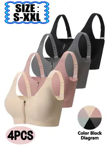 Women's Wireless Bra Set, Front Zipper Design, Push-Up & Lift Effect, Comfortable Fit for Daily Wear, Sports Activities, Stretch Sports Bra