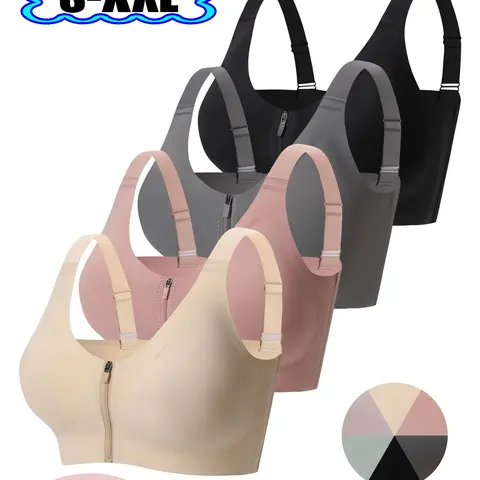 Women's Wireless Bra Set, Front Zipper Design, Push-Up & Lift Effect, Comfortable Fit for Daily Wear, Sports Activities, Stretch Sports Bra, Bras Women