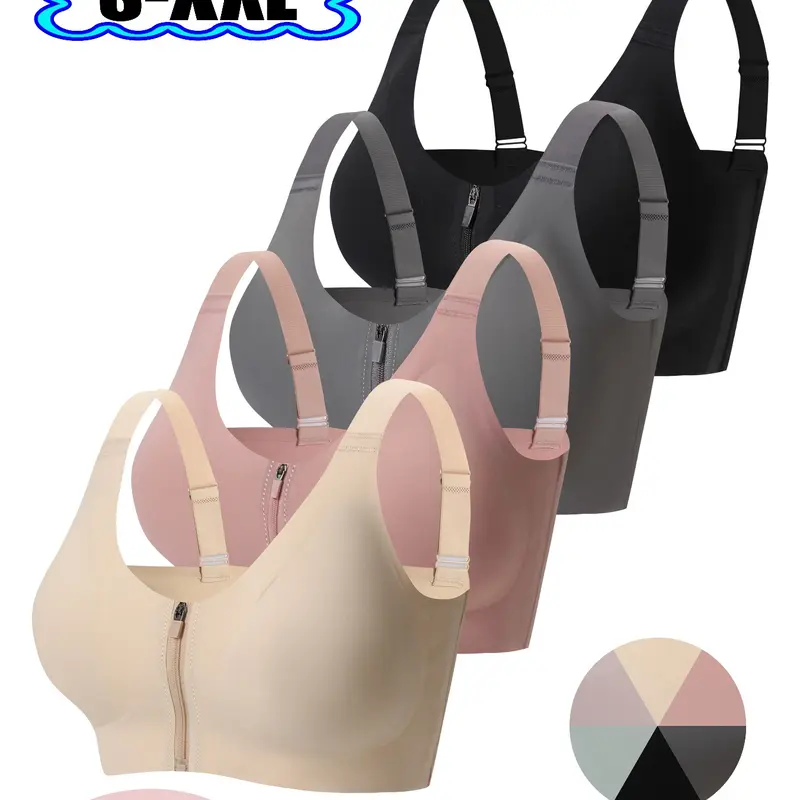Women's Wireless Bra Set, Front Zipper Design, Push-Up & Lift Effect, Comfortable Fit for Daily Wear, Sports Activities, Stretch Sports Bra, Bras Women