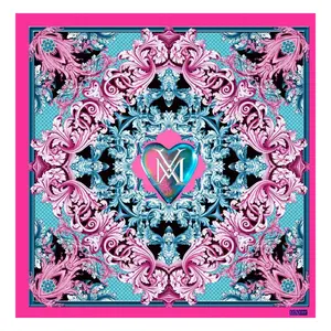 Luxury Italian Silk Scarf with Ornate Pink and Blue Design for Elegant Accessory