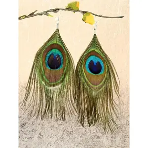 Peacock Feather Design Pendant Earrings, Fashionable Tassel Decoration Women’s Jewelry, Daily Outfit Accessory, Stylish Birthday Gift Matching Jewelry — GARMENTARY