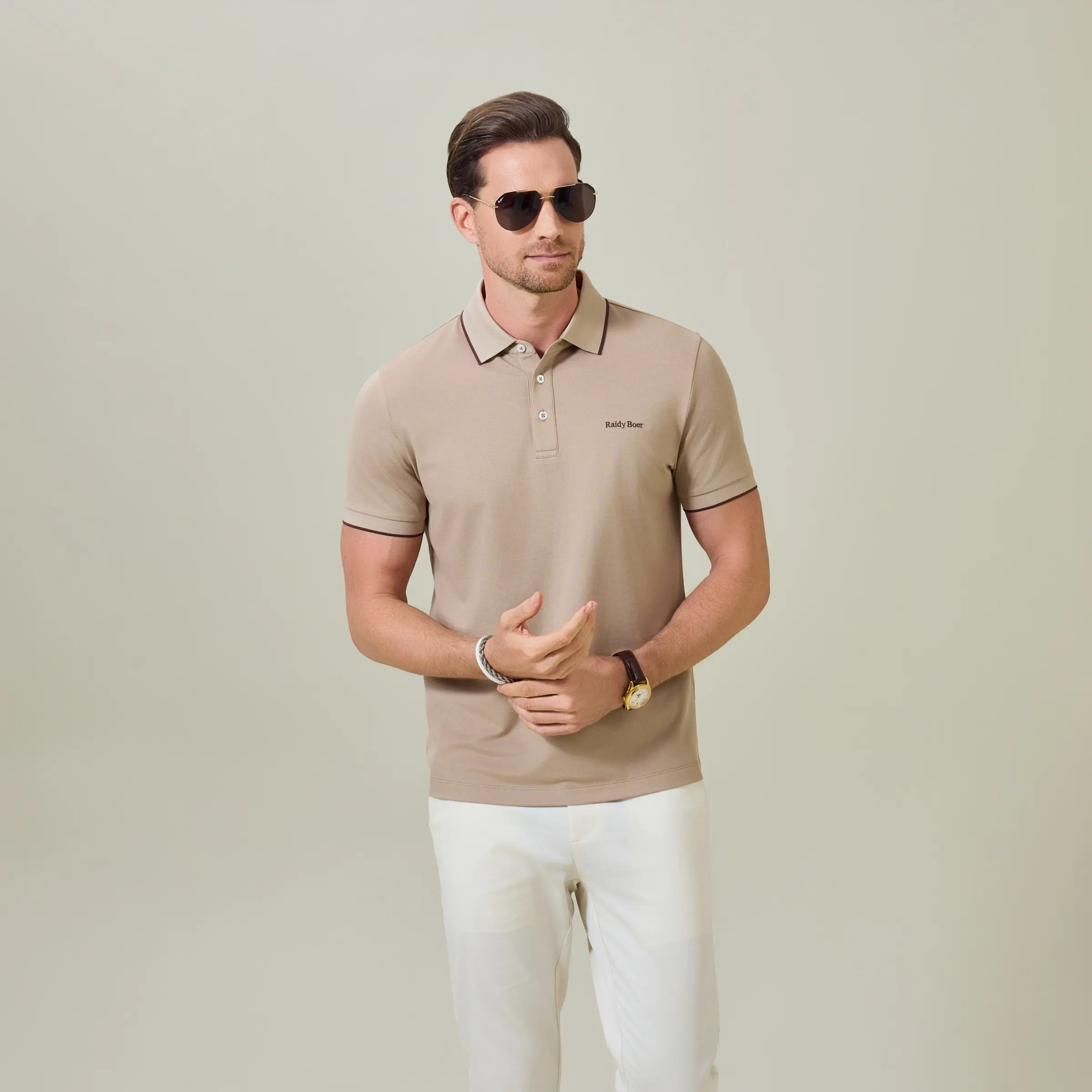 Raidyboer Quiet Luxury Golf Polo T Shirt for Men 3 Button Silk Lyocell Cotton Blend  Shortsleeve Contrast Collar Cuff Breathable Stretch