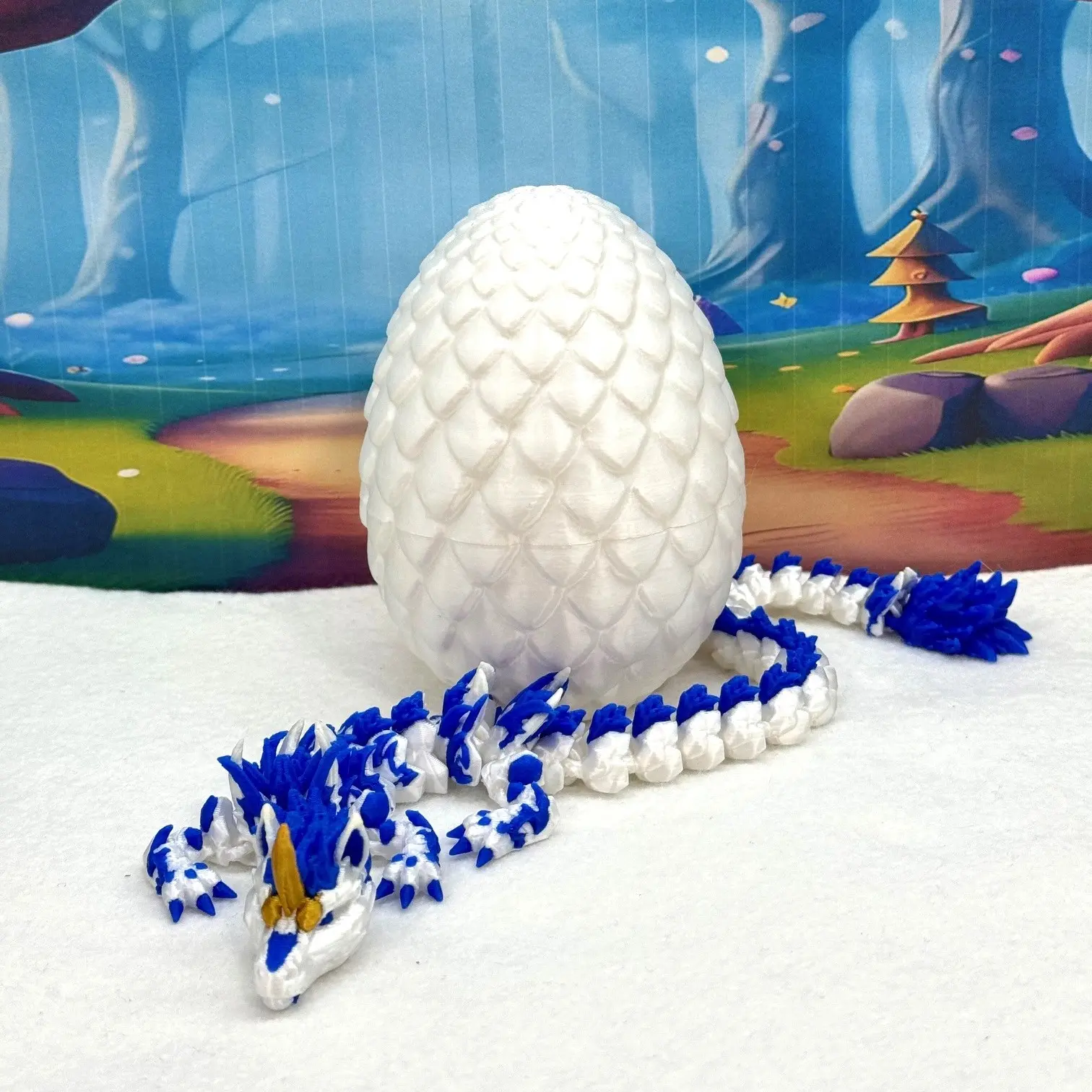 Unicorn Dragon with Dragon Egg, 3D Articulated White and Blue Unicorn Dragon, Fidget ADHD Sensory Dragon Magical Ornaments Plastic Decor Nature Ornaments Decoration
