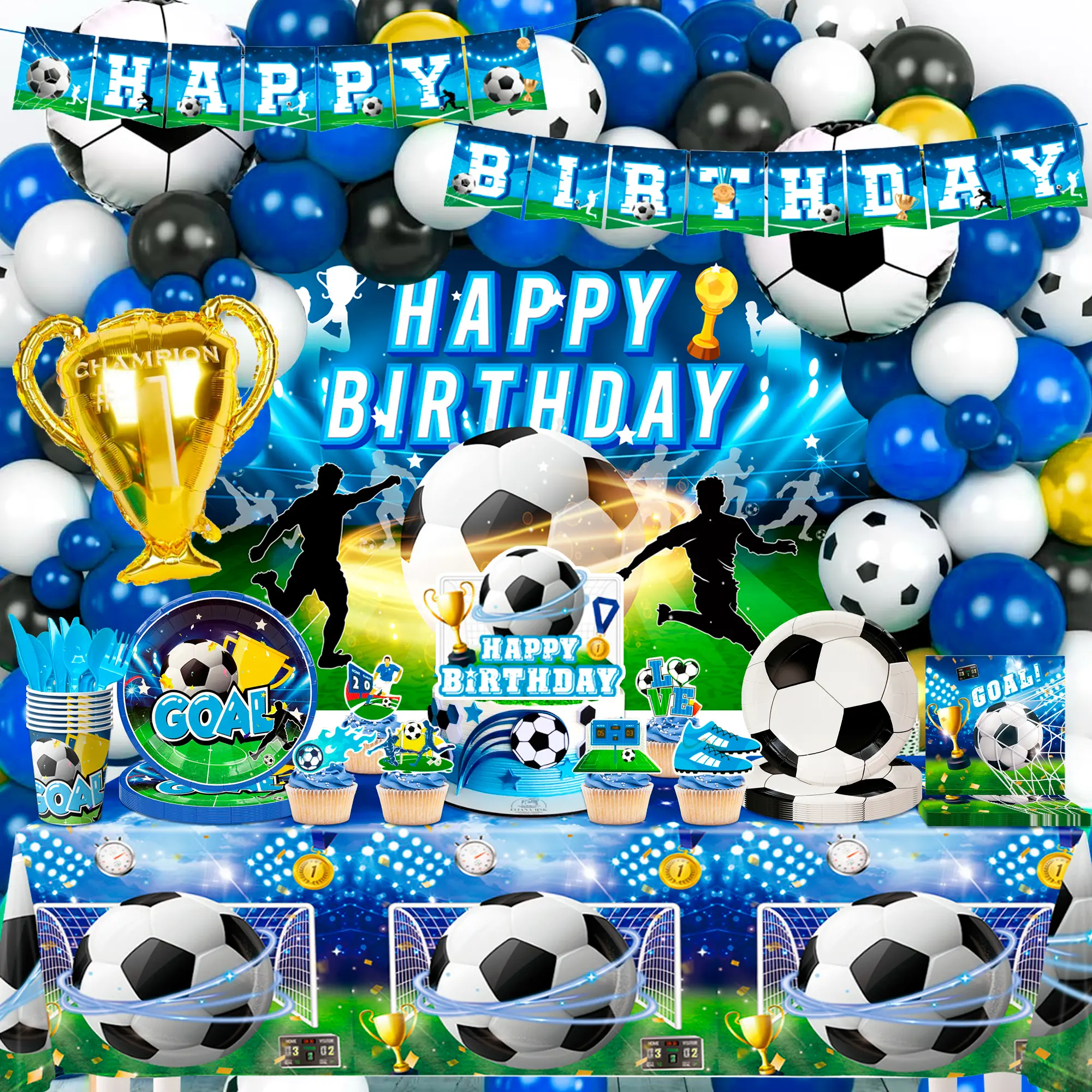 Soccer Party Decorations, 168pcs Soccer Birthday Party Decorations Set Includes Soccer Birthday Banner Balloons Cake Topper Plates Tablecloth etc Soccer Birthday Decorations Supplies