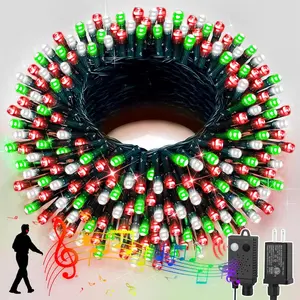 LAMPHOME 66ft Music Christmas Mini Lights with Motion Sensor Controller,200 LED Fairy Starry String Light Plug in for Indoor Outdoor Xmas Tree Wedding Party Decoration (Red Green White)