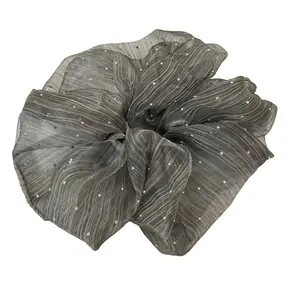 Sparkly Organza Scrunchies for Women - Shiny Rhinestone Sheer Hair Ties, Large Mesh Hair Scrunchy for Thick Hair, Elegant Neutral Color Ponytail Holders for Daily, Party, and Wedding Hairstyles
