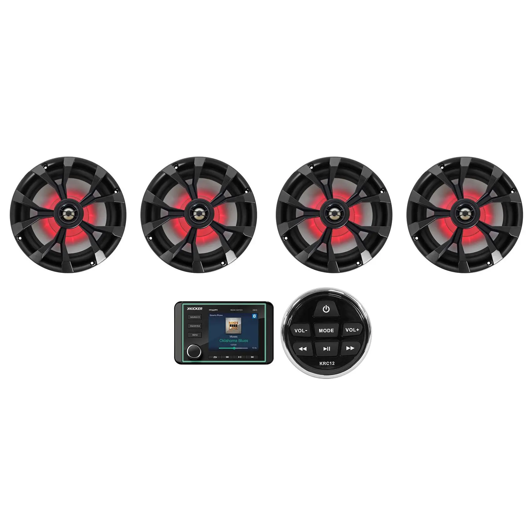KICKER KMC5 Marine Digital Media Bluetooth Receiver+Remote+(4) Black 8" Speakers