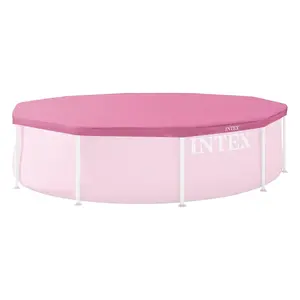 INTEX 10 Foot Round Metal Frame Outdoor Backyard Swimming Pool Cover, Pink