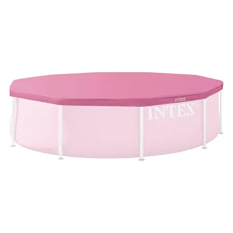 INTEX 10 Foot Round Metal Frame Outdoor Backyard Swimming Pool Cover, Pink