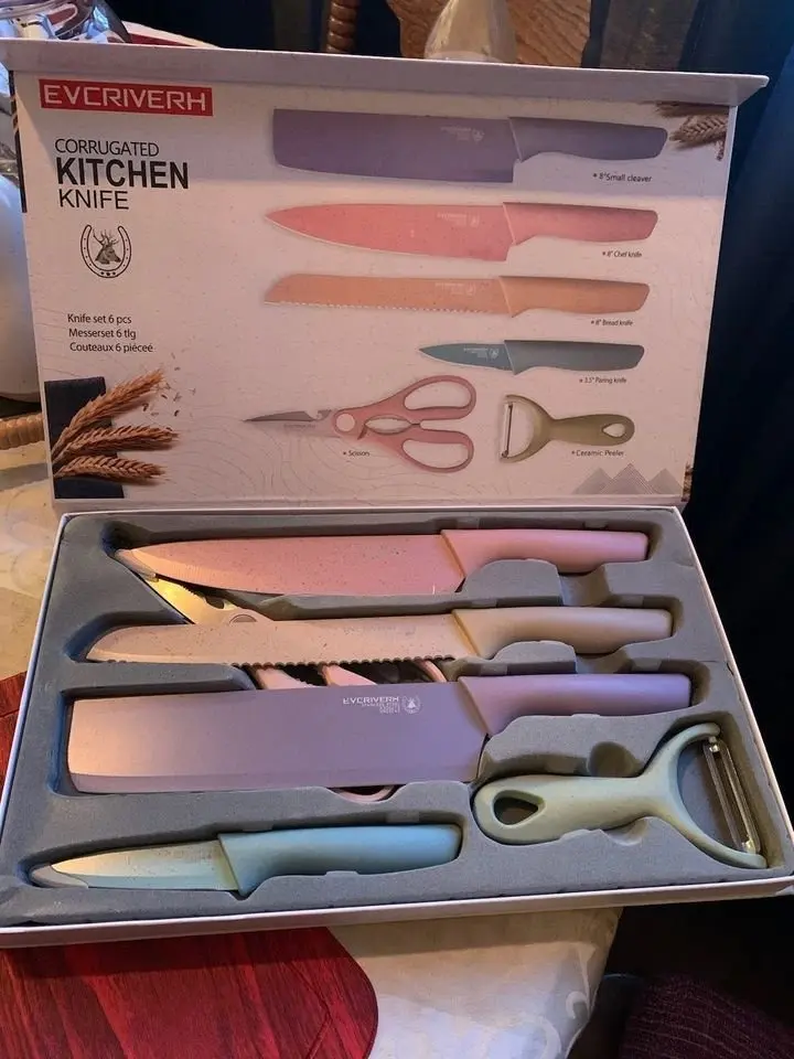 6-Piece Colorful Kitchen Knife Set with Non-Stick Coating, for Cooking, Camping & BBQ