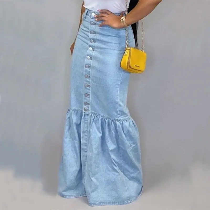 2025  New elastic denim long skirt, fishtail skirt