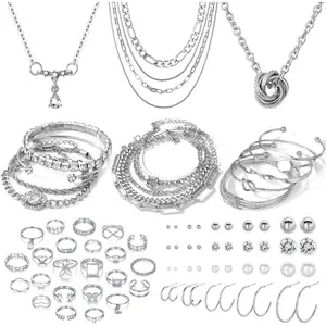 36    Set with 3  Necklace, 12  Bracelet, 7  Ear Cuffs Earring, 14  Knuckle Rings for Women Girls Valentine Anniversary Birthday Friendship Gift