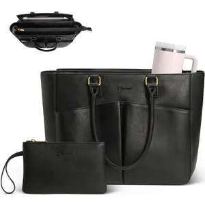 Large Capacity Leather Laptop Tote Bag for Women, Vintage Work Bag with Cup Holder, Professional Commuter Shoulder Bag Ideal Gift for Office Workers cyber monday campaign