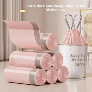 400PC 200PC 100PC tear-resistant drawstring trash bags for home use, thickened and durable, suitable for kitchen and bathroom, wholesale of hand-held plastic bags