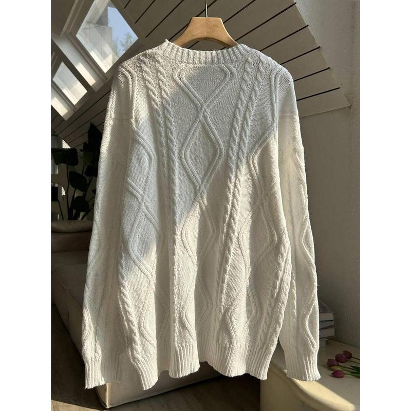 Women's Round Neck Twisted Flower Long Sleeve Knitted Sweater Tops White Casual Minimalist Pullover Polyester Fabric Knitwear Back-to-School Graduation Outfit