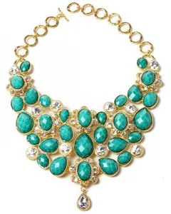 Amrita Singh Crystal South Fork Statement Bib Necklace, Dark Aqua Multi jeweled necklace