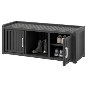 3-Door Shoe Cabinet, Slim Hallway Storage Organizer with 3 Compartments, Freestanding Cupboard for Entryway, Porch & Closet, Space-Saving Design in Grey & Black-Christmas Gifts.