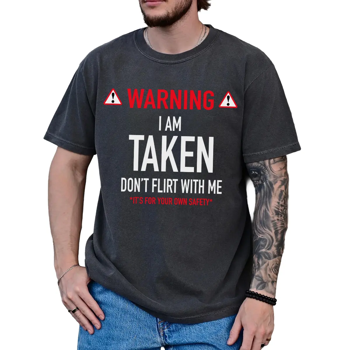 Funny I’m Taken T-Shirt, Don’t Flirt With Me Graphic Tee, Unisex Classic Cotton Shirt, Relationship Gift for Boyfriend or Girlfriend