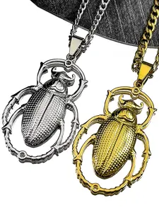 Big Scarab Beetle Pendant Necklace for Women Men Stainless Steel Gold Color Animal Insect Egyptian Chain Necklaces Gift